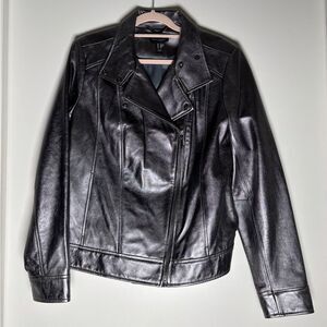 H by Halston Silver Leather Moto Jacket | Metallic Biker